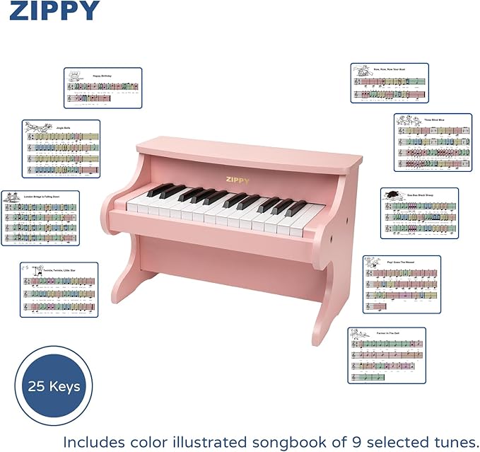 ZIPPY Kids Piano Keyboard, 25 Keys Digital Piano for Kids, Mini Music Educational Instrument Toy, Wood Toy for Toddlers Girls Boys (Pink)