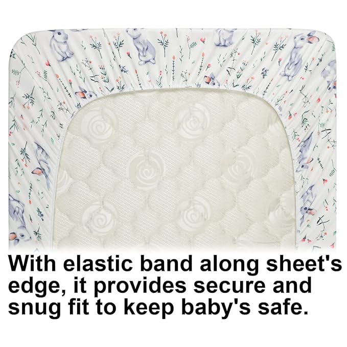 Onacosht Bassinet Sheets for Baby Boy and Girl, Stretchy Fitted Sheet Universal for Bassinet Cradle Hourglass Oval Rectangle Pad/Mattress, 4 Pack Deer, Elephant, Rabbit and Squirrel Printing