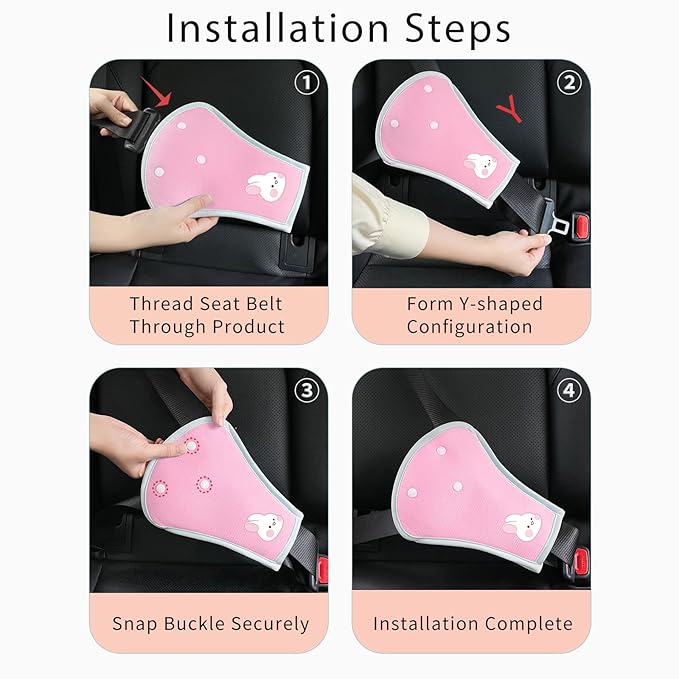 Seat Belt Cover Pad for Kids,Kid's Shoulder & Belly Cushion Protective Padding - Soft Breathable Straps Cushion Cover for Booster Seat, Strollers, and High Chairs(Pink)