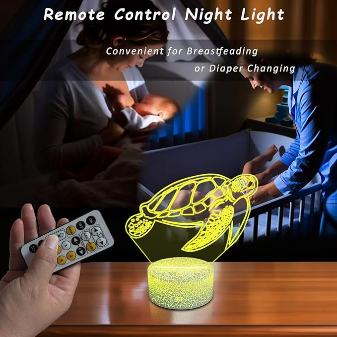 Ocean Sea Turtle Night Light, 3D Illusion Turtle Night Lamp for Kids Room, Multi Color Changing with Timing Remote, Sea Turtle Bedroom Decor for Boy Girl, Gifts for Teen Kid