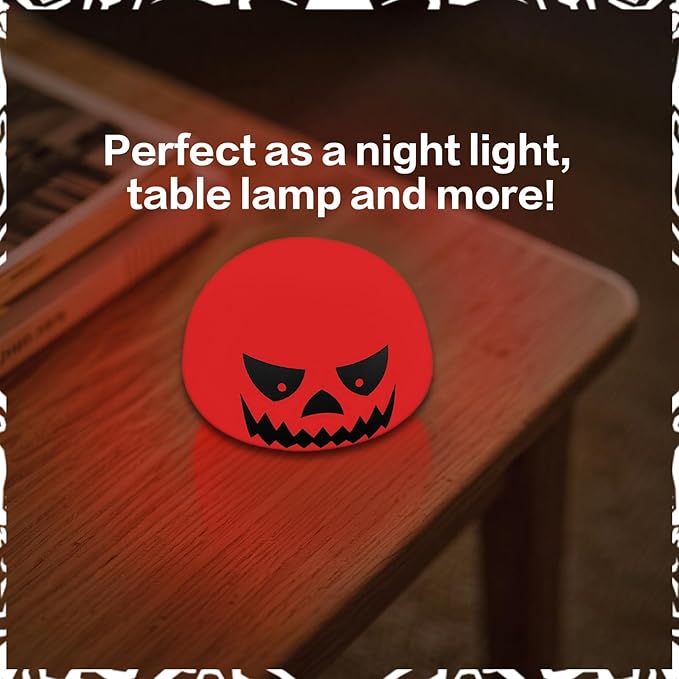 Funny Devil Pumpkin Night Light - Color Changing Half-Sphere Silicone Lamp, Battery Powered, Dimmable Glow for Halloween Christmas Decor, Novelty Gift (Yellow)
