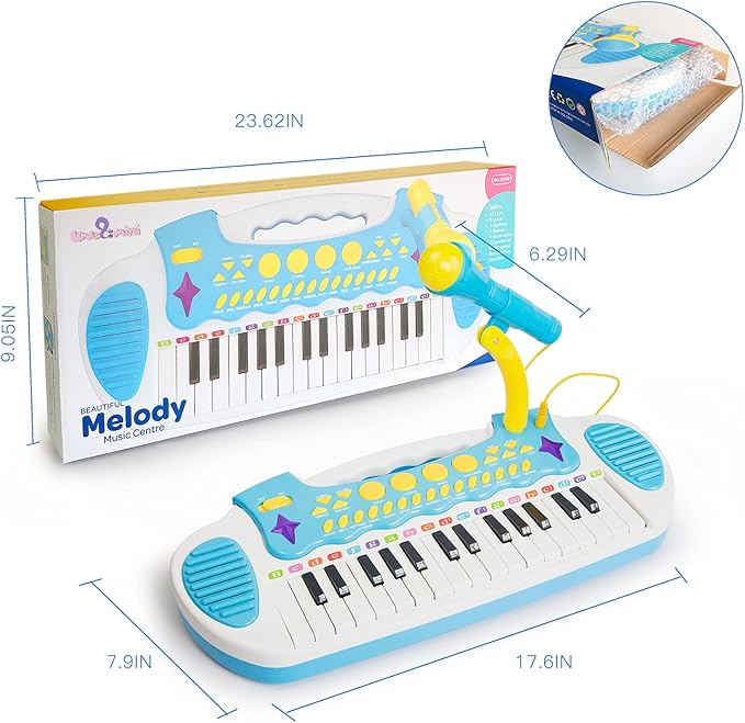 Love&Mini Piano Toy Keyboard for Kids - Baby Girls Toys with 31 Keys and Microphone Musical Instrument Birthday Gift for 3+ Years Old Girls and Boys (Blue)