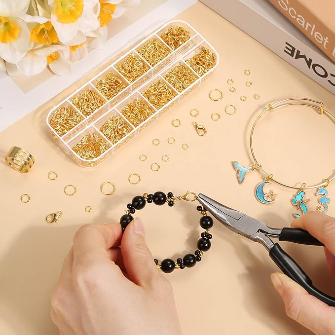 Anezus 1200PCS Jump Rings for Jewelry Making Kit, Gold, Jewelry Making Supplies and Necklace Repair, Modern Style, Small Size, Not Foldable