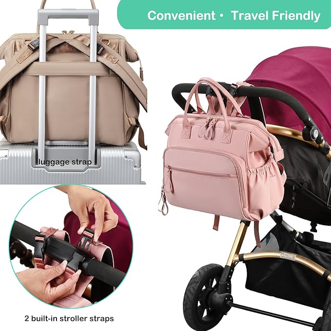 Convertible Diaper Bag Tote, Wide Open Top 14 Pockets Stylish Baby Diaper Bag with Stroller Buckle, Water-resistant (Mocha Mousse, Large)