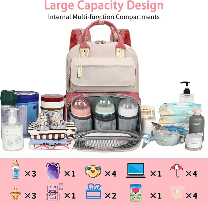 Diaper Bag Backpack, Baby Girl Diaper Bag, Large Diaper Bag Backpack Gift for Girls, Baby Diper Backpack for Travel with Insulated Pockets and Stroller Straps