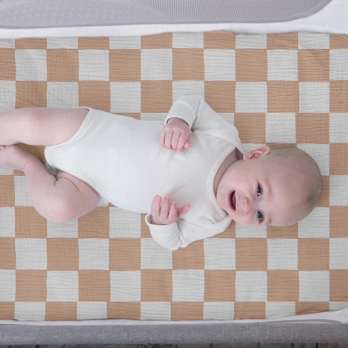 Muslin Bassinet Fitted Sheets, 2 Pack for Baby Boy and Girl, Soft Breathable Baby Pad/Mattress Sheet, Fit for Hourglass Oval and Rectangle Bassinet Mattress (Lattice Rainbow)