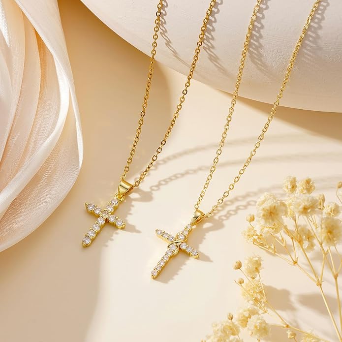 Cross Necklace for Women Trendy - Dainty 18K Real Gold Plated Minimalist Cross Necklace Non Tarnish Waterproof Trendy Cute Simple Small Necklaces Easter Christian Religious Faith Jewelry Gifts