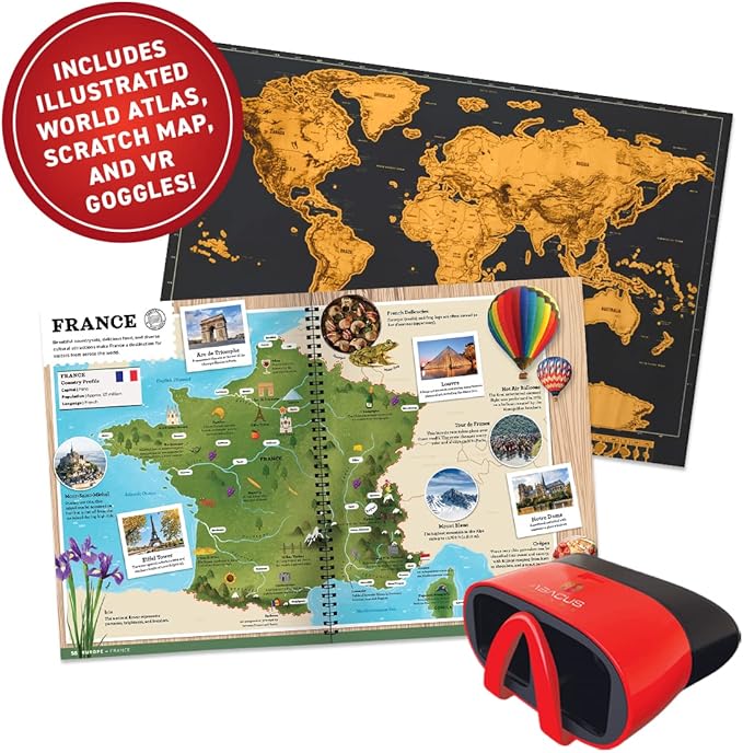 Abacus Brands Virtual Reality World Atlas Gift Box - Illustrated Interactive VR Atlas and STEM Learning Activity Set - for Ages 8 and Up