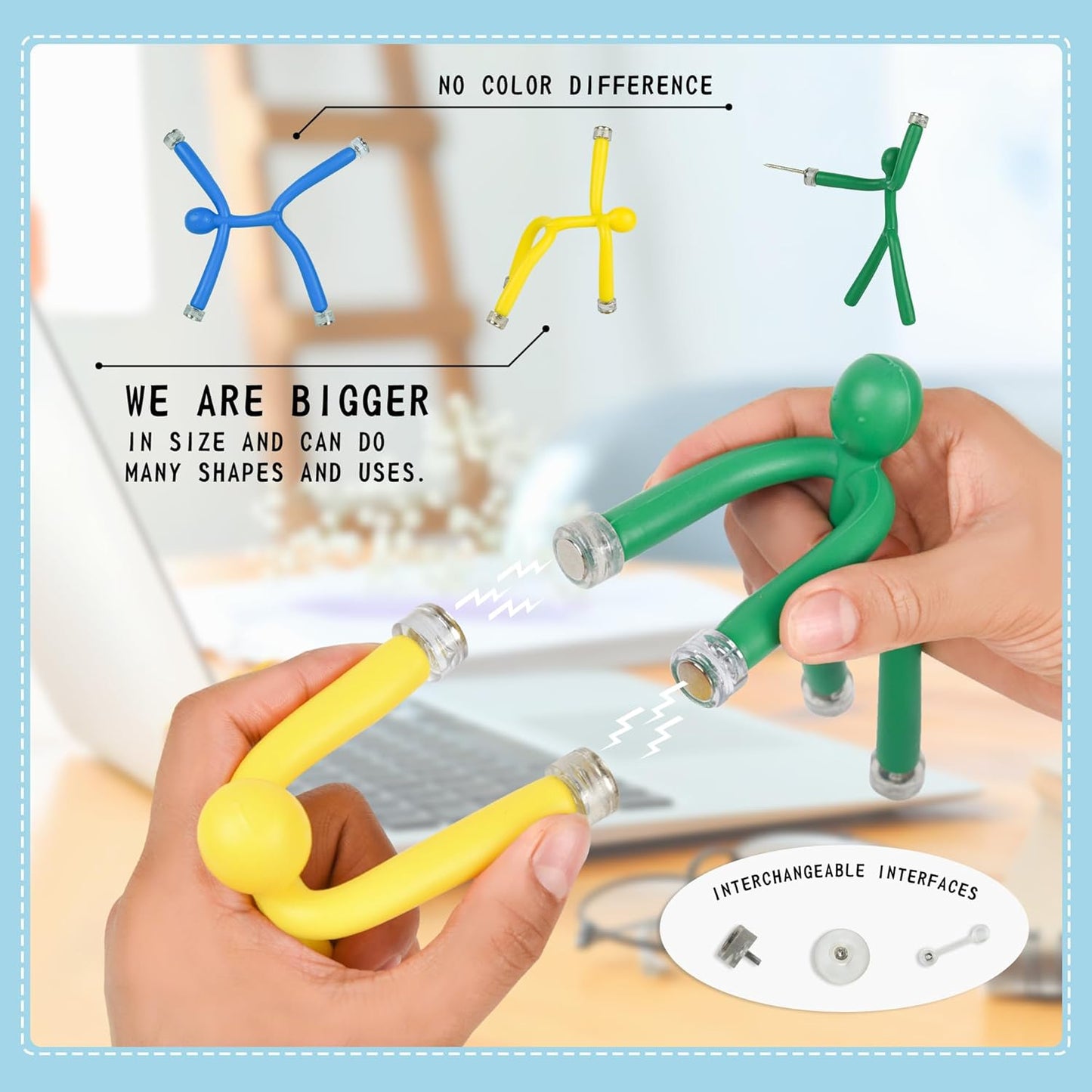 Funny Magnetic Men Toy Sets, Novelty Fidget Toys for Kids Adults, Colorful Shape-Changing Suction Cup Toys, Multipurpose Toys for Stress Relief, Travel, Office Desk, Fridge (Yellow)