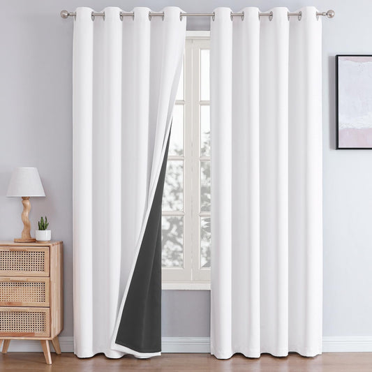 ChrisDowa White 100% Blackout Curtains 120 inch Long for Bedroom with Black Liner, 2 Thick Layers Total Blackout Thermal Insulated Grommet Long Curtains 2 Panels Set (Pure White, 52 x 120 Inch)