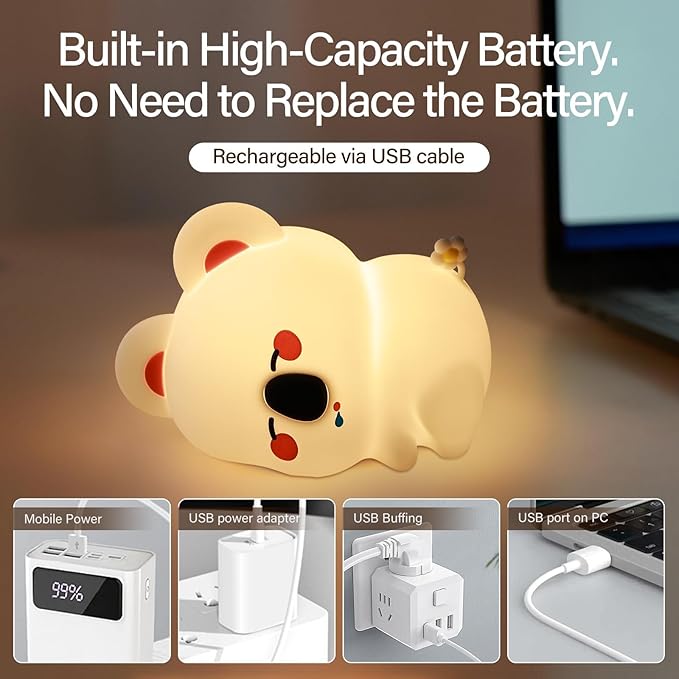 Koala Night Light for Kids Nursery - Cute Silicone Animal Baby Light with 3-Level Dimmable LED, Portable Toddler Sleep Lamp for Bedroom, Breastfeeding, Kids Room, Funny Xmas Birthday Gifts