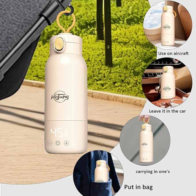 Portable Self-Heating Milk Warmer 520ml, 37-65°C Adjustable Bottle Warmer with Fast Heating & 10800mAh(Power Bank) Long Battery Life, 48W Fast Charge, 8H Heat Retention, Touch Control, LED Display