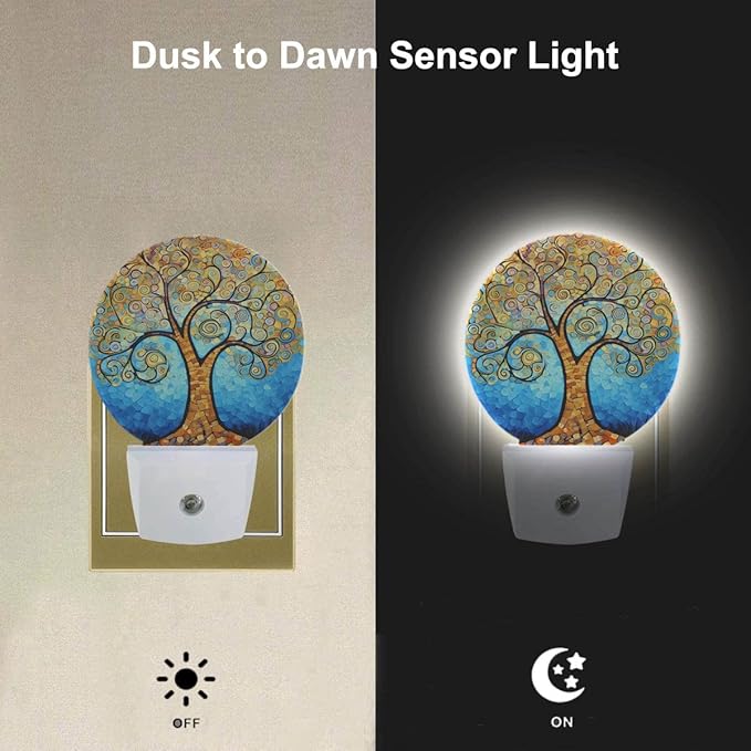 EKOBLA Art Tree Night Light, Tree with Golden Leaves Night Lights Plug into Wall Auto Sensor Led Lighting for Home Stairway Hallway Bedroom 0.5W Sleep Friendly