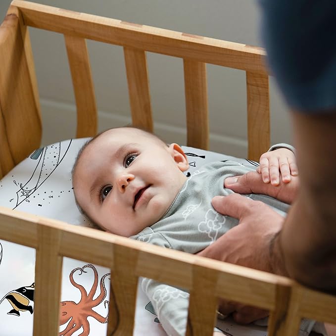 JumpOff Jo - Hypoallergenic Fitted Bassinet Sheet for Baby Boys & Girls - Rectangular, Hourglass & Oval Crib Compatible, Soft, Breathable, Machine Washable - Octopus Treasure