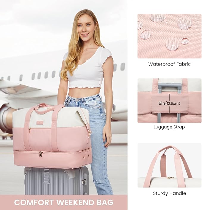LOVEVOOK Weekender Bag, Large Travel Duffel Bag for Women with 2 Packing Cubes, Carry on Overnight Bag with Shoe Compartment, Mom Hospital Bags for Labor and Delivery