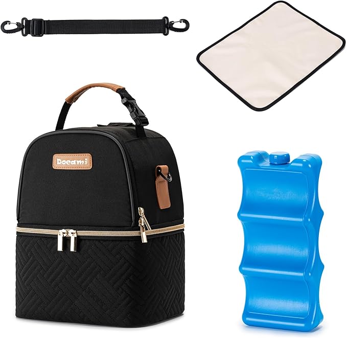 Breastmilk Cooler Bag with Ice Pack & Mat Fit 6 Bottles Up to 9 Ounce, Breast Milk Pump Cooler Bag for Moms Daycare,Work&Travel, Black