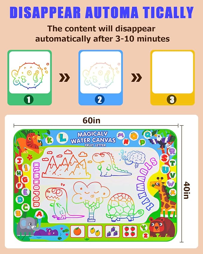 2 in 1 Water Doodle Mat,60 x 40 Inch Extra Large Drawing Mat with Backpack,Hopscotch Rug Design on Back,Educational Toys Gifts for Kids Boys Girls,Mess Free Painting for Toddlers Age 3-12 Year Old