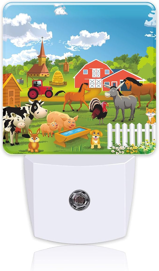 Night Light for Kids Girls Boys, Cartoon Farm Animals Rural Scene LED Night Light Plug into Wall with Dusk to Dawn Sensor for Room Decor, Hallway, Kitchen, Bathroom, Nursery, Stairs