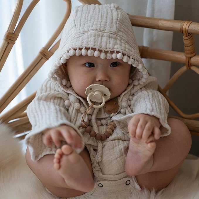 FRIGG Daisy SilkySoft Silicone Baby Pacifier | Made in Denmark | BPA-Free (Cotton Candy/Sandstone, 6-18 Months)