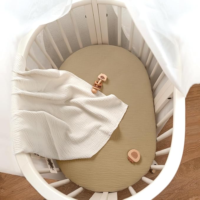lulumoon Baby Muslin Bassinet Sheets: Cotton Bassinet Sheets Neutral for Boys and Girls - Fitted for Oval Rectangle or Hourglass