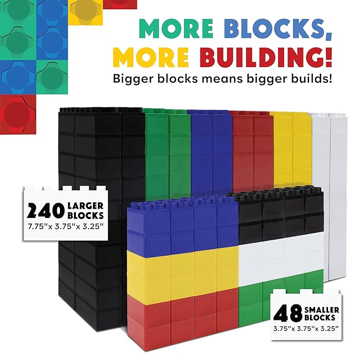 Large Building Blocks for Kids Ages 3-8 – 288 Piece Mega Set – Indoor & Outdoor STEM Toy for Boys & Girls