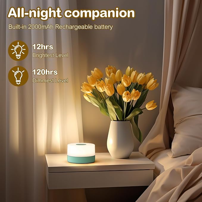 JUSHENG Rechargeable Baby Night Light LED Nursery Lamp Touch Lights, Dimmable and 3 Color Temperature Adjustable Bedside Night Light for Kids, Breastfeeding, Green