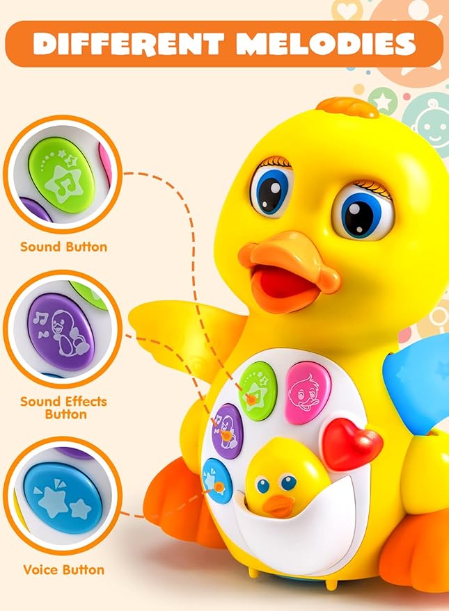 JOYIN Baby Toys Duck, Infant Dancing Crawling Musical Toys 18+ Months, Tummy Time Light Up Learning Duck with Music & Lights, Baby Easter Basket Stuffers Gifts