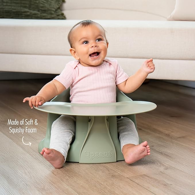 Upseat Baby Floor Seat Booster Chair for Sitting Up with Removable Tray for Meals and Playtime, Developed with Physical Therapists for Safe and Healthy Hip Development and Posture (Sage)
