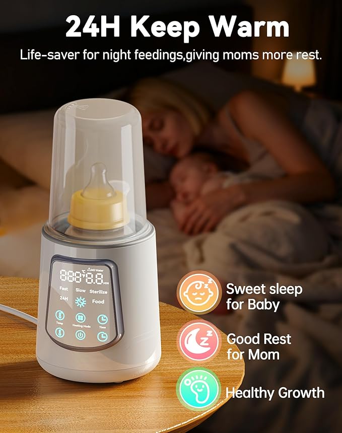 Fast Baby Bottle Warmer for Breastmilk, Smart 12 in 1 Breast Milk Warmer for Baby Essentials with Timer Temperature Control, Sterili-zing, Water Bath Technology, Baby Warmer for All Bottles Food Jars
