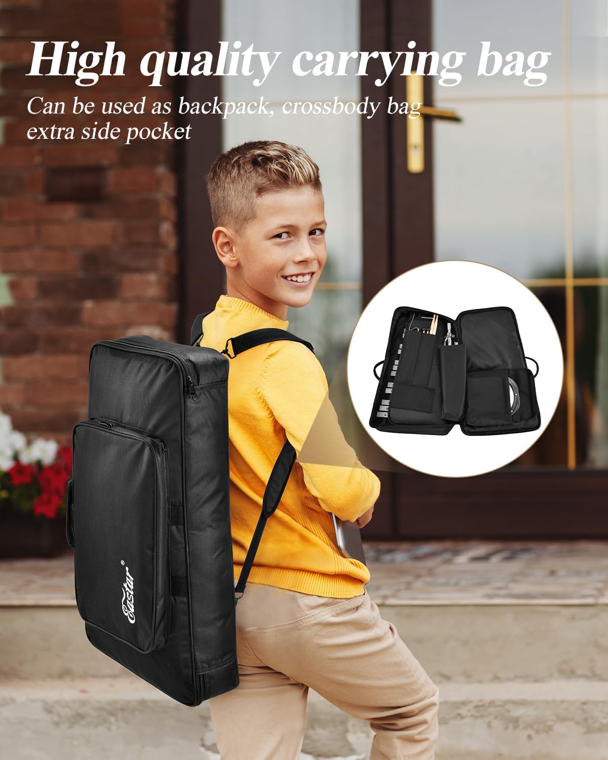 Eastar Advanced 32 Note Glockenspiel Xylophone Bell Kit Beginner Students, Percussion Kit with 8'' Drum Practice Pad, Adjustable Stand, Glockenspiel Stick, Drum Sticks and Carrying Bag