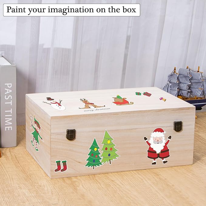 Wooden Storage Box with Hinged Lid and Front Clasp, 14''x9.4''x5.9'' Large Wood Storage Box Boxes Wood Gift Boxes for Crafts Art Hobbies and Valentine's Day Decoration