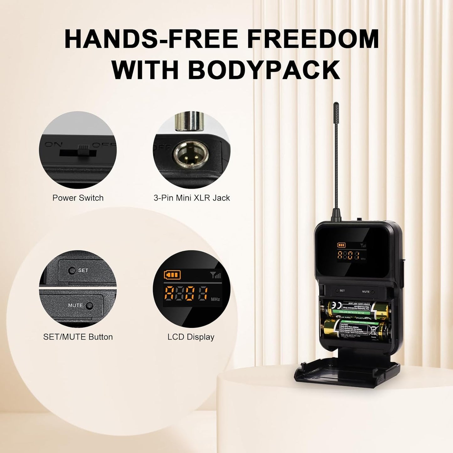 4-Channel Wireless Microphone System,UHF Cordless Mic Set w/ 4x10 Frequencies, 200ft, 2 Handheld Dynamic Mics, 2 Bodypacks & Headset/Lapel Microphones for Singing, Karaoke, DJ (MWM-41-2H2B)