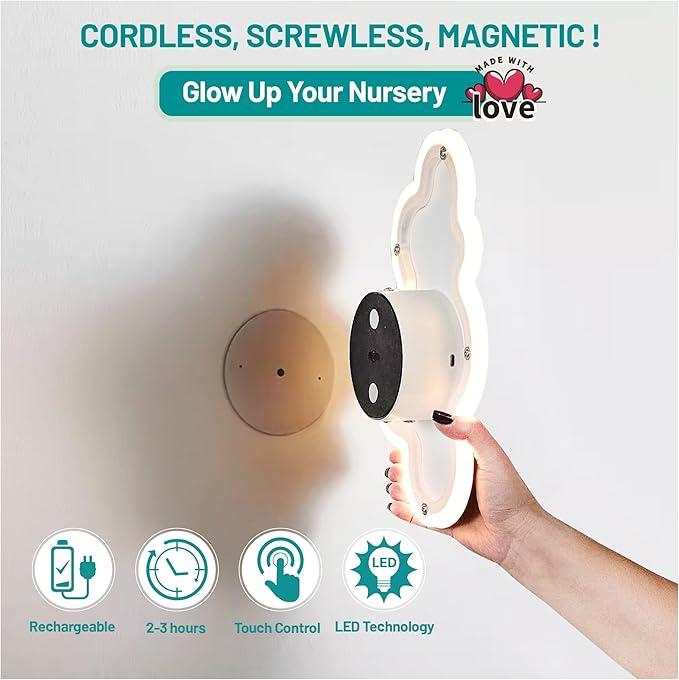 Cloud Lights - Nursery Decor Cloud Lamp, Rechargeable Baby Lamps with Remote, Hanging Lamp for Nursery, Kids Night Light with Timer & Touch Control (White)