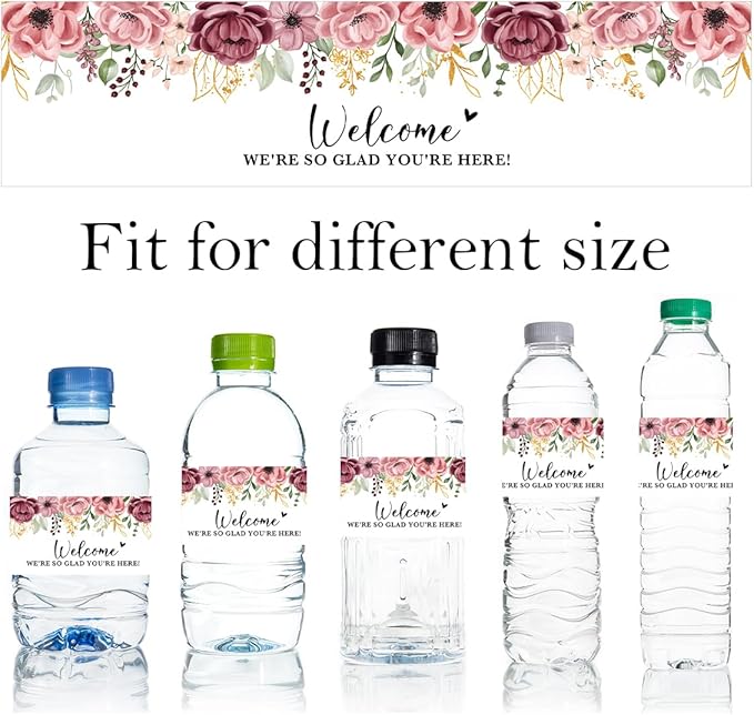 100PCS Wedding Water Bottle Labels Waterproof Greenery Floral Wraps Sticker for Water Bottle Baby Shower Bottle Label for Bridal Shower Party Welcome A07