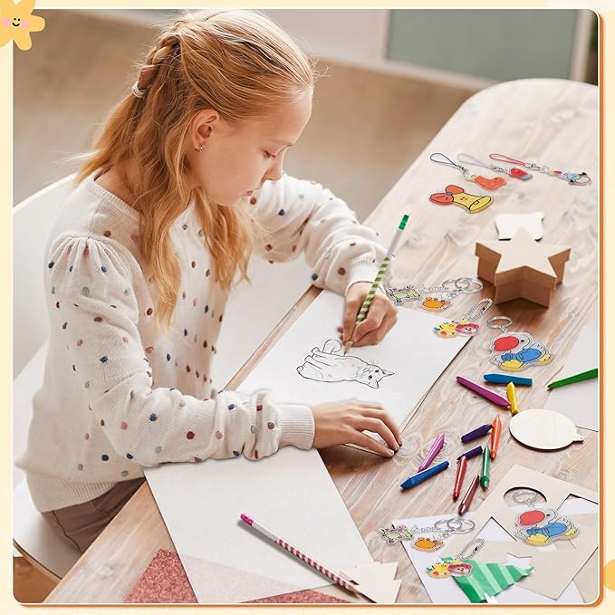 155 Pcs Shrink Plastic Sheets Kit, Including 25Pcs Shrinky Art Paper with 130Pcs Accessories for Crafts DIY Keychain Making