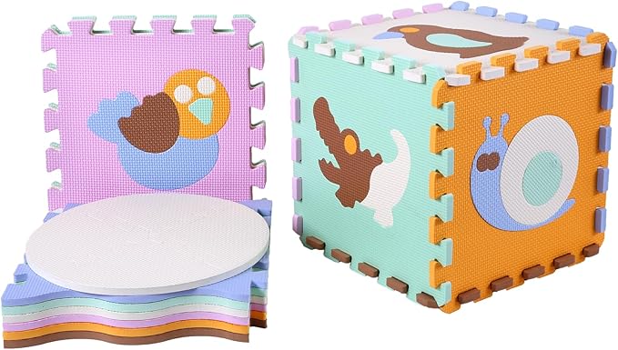 Foam Play Mat for Kids，25Pcs Square Interlocking Puzzle Floor Mat，Baby Play Mat Floor Mat Foam Puzzle Playmat for Toddlers with Fence（Animal-CSH007