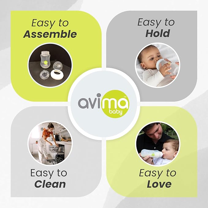 Avima 10 oz Anti Colic Baby Bottle Set - Medium Flow Nipples Included, Standard Neck, BPA Free - 3-6 Months, Stage 2 Feeding for Gas, Spit Up & Colic (Set of 8)