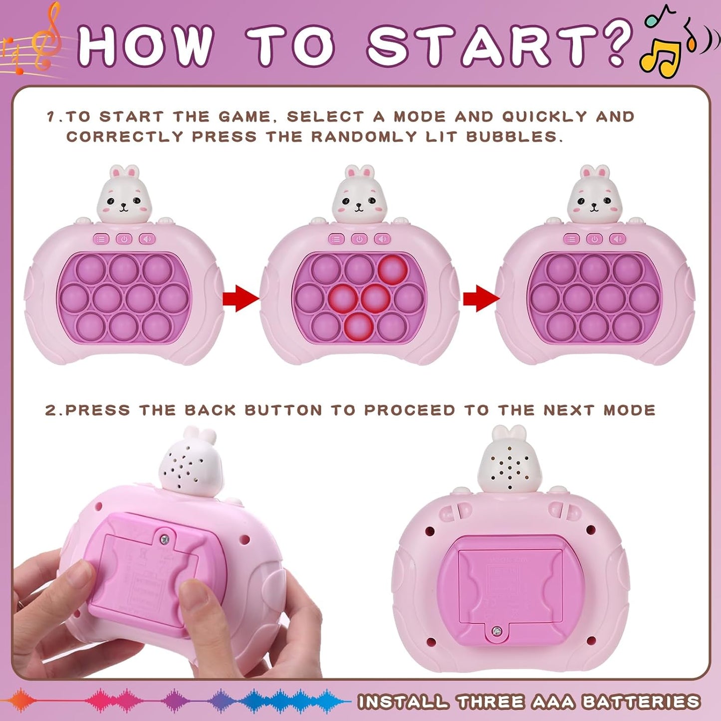 Fast Push Game Pop Fidget Toys for Kids, Fast Push Bubble Game, Quick Push Pop Game for Boys & Girls Age 3-12, Handheld Puzzle Game Sensory Toys Relaxation and Decompression (Pink Rabbit)