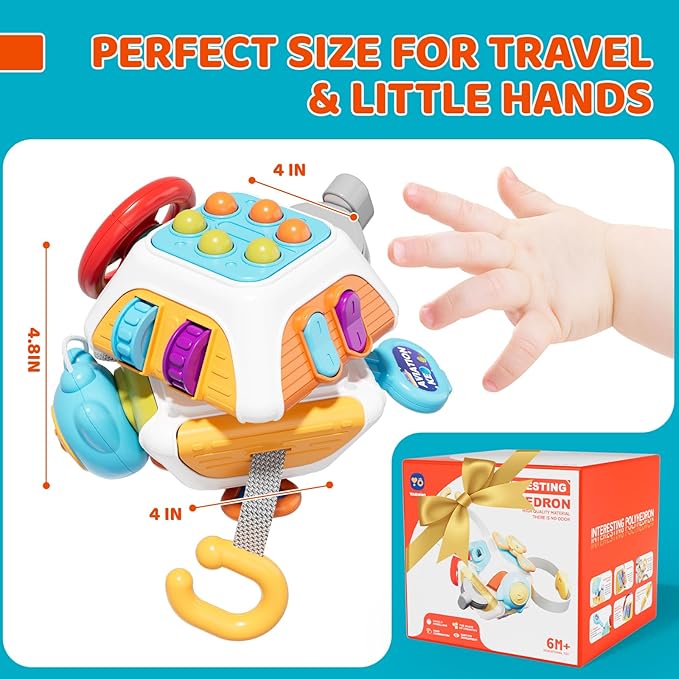 10-in-1 Montessori Busy Board for 1 Year Old - Toddler Toys 1-2 Years with Car Steering Wheel & Keys, Car Travel Toys for Toddlers 1-3, Sensory Activity Cube, Birthday Gifts Baby Boys Girls