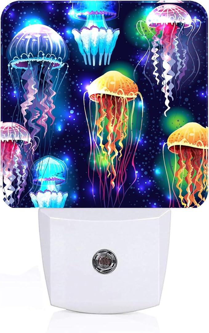 Glowing Jellyfish Night Light,Plug-in Night Lights with Dusk to Dawn Sensor for Stairway,Hallway,Bedroom Sleep Friendly Ideal for Women/Girls/Boys Gift,0.5w