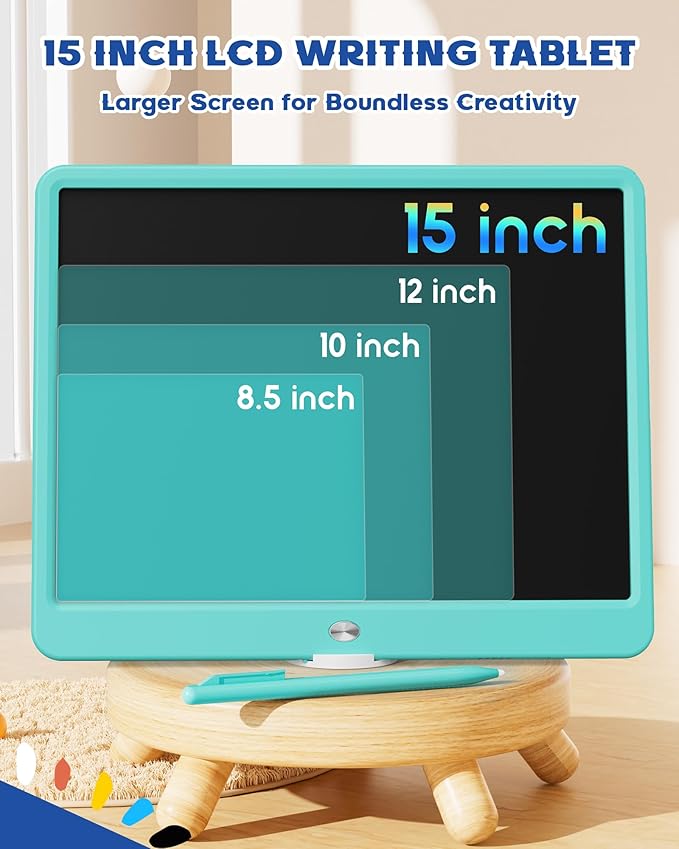Bravokids 15 Inch LCD Writing Tablet for 3 Year Olds - Electronic Drawing Pad and Doodle Board as Educational Birthday Gifts for Girls and Boys (Blue)