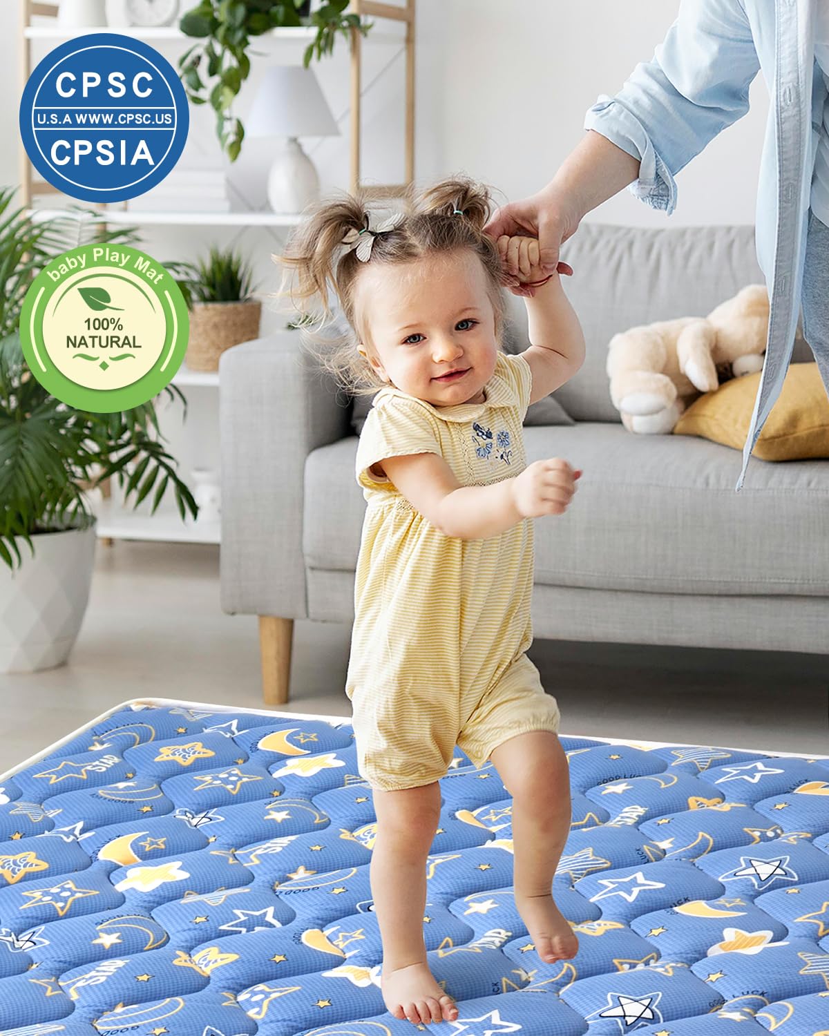 Odorless Premium Foam Baby Play Mat 36" x 36", Soft Microfiber Fabric Crawling Mat for Floor- Comfortable and Hypoallergenic, Non-Slip Cushioned Floor Playpen mat for Infants,Babies,Toddlers