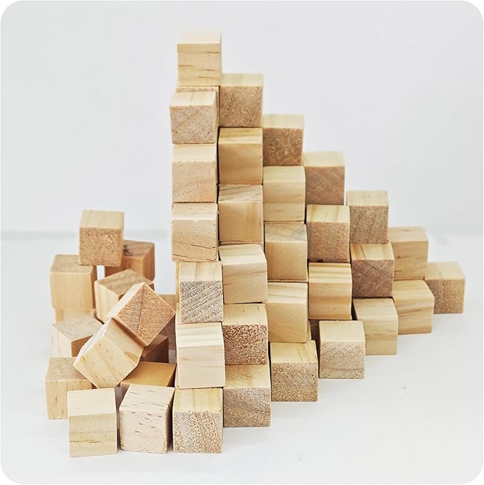 100Pcs 1.5cm Unfinished Wood Cubes, 0.59” Natural Square Wooden Blocks for Math Counting, Crafts, and DIY Projects