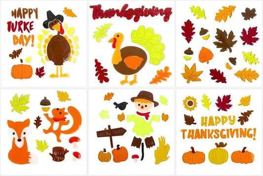 Fall Thanksgiving Window Gel Clings, Happy Thanksgiving Pumpkin Turkey Maple Leaf Scarecrow, School Home Supplies