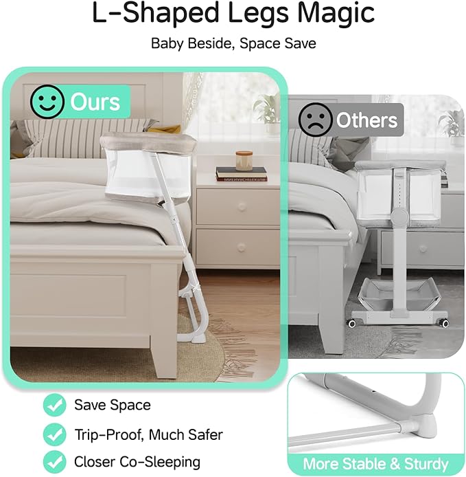 Cowiewie Bassinet Bedside Sleeper,Baby Bassinets Higher Place on Bed,5-Position Adjustment Baby Crib,Breathable 360°All-Around Mesh Sides Bedside Bassinet,Space-Saving Bedside Cribs, Beige