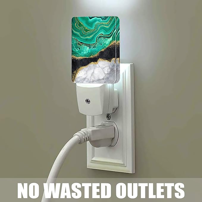 White Marble Night Light, Black Granite Green Agate Night Lights Plug into Wall Decor for Bedroom, Bathroom, Hallway, Kitchen, Dusk to Dawn Sensor Nightlights for Boys Girls Women Men Room Gifts