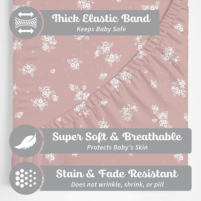 Baby Bassinet Sheets Girl (Antique Rose) 2-Pack - Fitted Bedside Bassinet Sheets - Buttery Soft Cotton Blend for Standard Mattress Pad - Compatible with Halo BassiNest