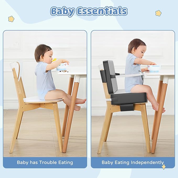 Booster Seat for Kitchen Chair, Toddler Booster Seat for Dining Table with Backrest and Safety Buckles, Portable Non-Slip Bottom Toddler Booster seat for Table