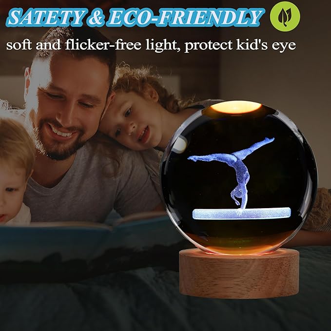 Gymnastics Night Light, Gymnastics Gifts for Girl, Gymnastics 3D (3.15 in) Crystal Ball Night Light with Remote Upgraded Lamps with 16 Color for Birthday Xmas Cool Room Decor for Boys Girls