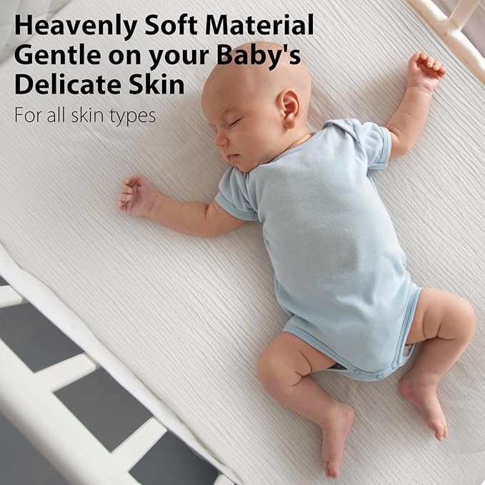 2 Pack Soft Muslin Baby Crib Sheets, 100% Cotton Breathable Double Layer Fitted Sheets for Standard Crib and Toddler Bed Mattresses 28x52 Inches, for Baby Girls and Boys (White & Brick
